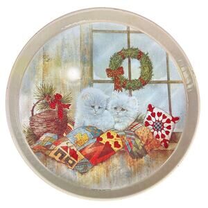 Vintage- 90s- Cats- White Kittens Christmas Table Tray- some wear scratches